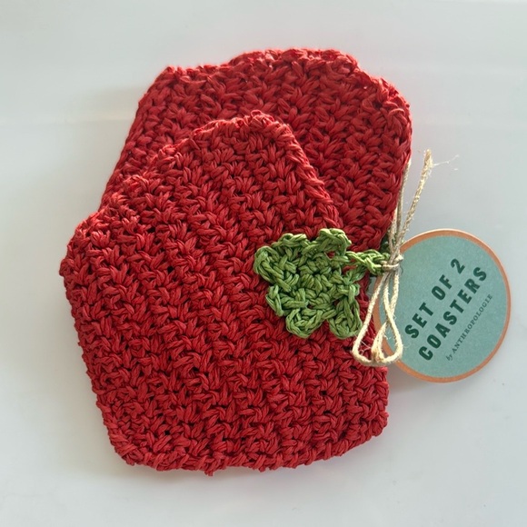 NEW Anthropologie Ischia Woven Tomato Coasters, Set of 2 - Picture 3 of 6